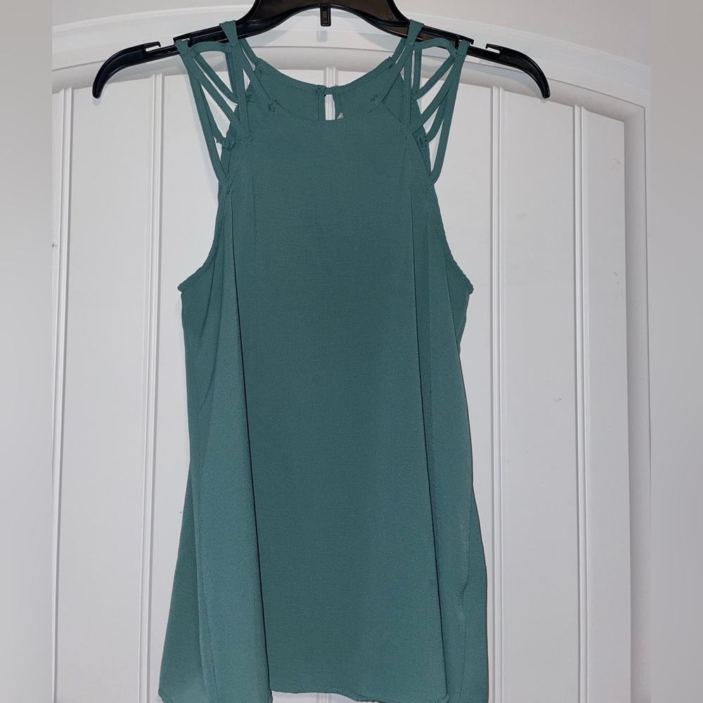 Green tank top with fun straps, size small